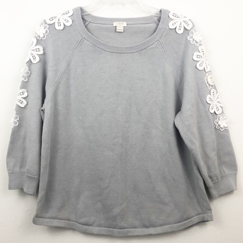 J. Crew Floral Grey Sweater Size Large